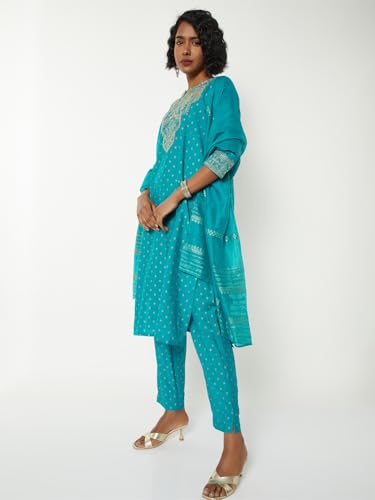 Max Women Embroidered Straight Kurta Set(Green_XL)