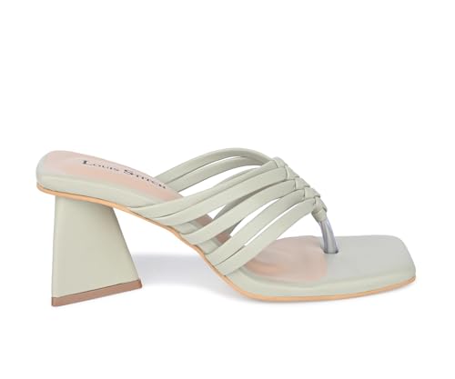 LOUIS STITCH Women's Fashion Green Slip-On Block Heel Sandals | Weaved T-Strap Stylish Heel Sandal for Ladies | LSOF-LDBH-WESTGR| (UK-7)