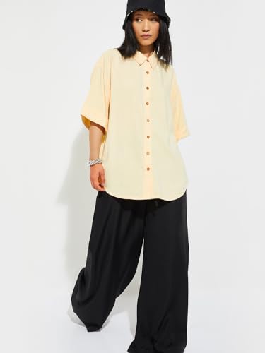 Max Alaya F x URB_N Women Solid Drop Shoulder Shirt (Yellow_M)