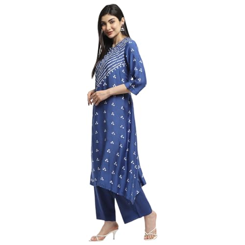Biba Women Blue Shantoon Asymmetric Kurta Set_40