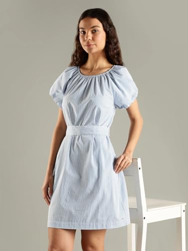 Tommy Hilfiger Cotton Round Neck Shift Dress Blue