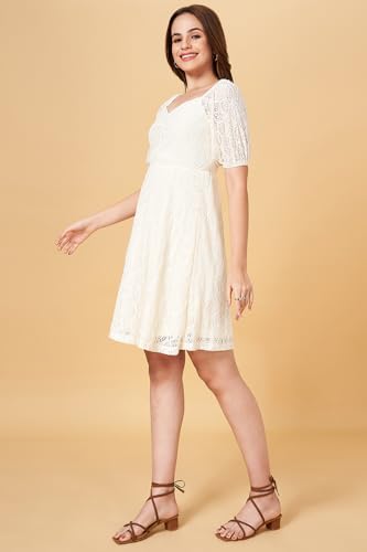 Women Honey Off-White Dress Slim Fit,Off White,XXL