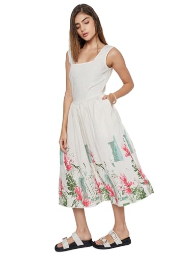 Max Women Printed A-line Dress (White_XL)