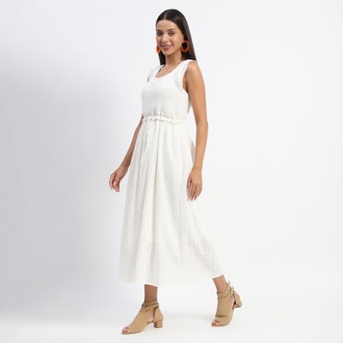 Madame Solid Beige Knee Length Dress