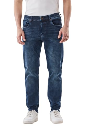 SNITCH Men Casual Jeans | Relaxed Fit Straight Leg Mid Rise | Durable Cotton Blend with Medium Stretch for Everyday Comfort & Style | Ink Blue