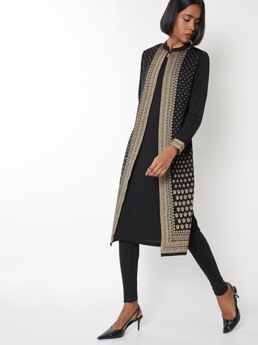 Max Women Knit Layered Winter Kurta (Black_S)