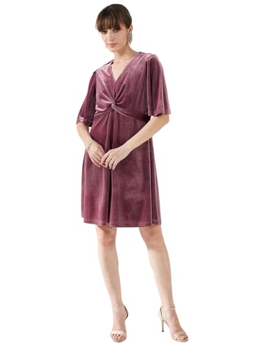 Latin Quarters Women's Pink Short Sleeves V-Neck Solid Party Above Knee Dress_XXL