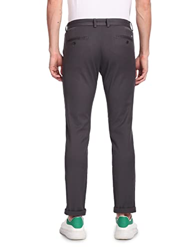 Arrow Sports Men's Solid Mid Rise Slim Fit Acrylic Casual Trouser Medium Grey