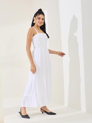 Latin Quarters Women's White Solid Strappy Square Neck Casual Fit & Flared Dress_XS