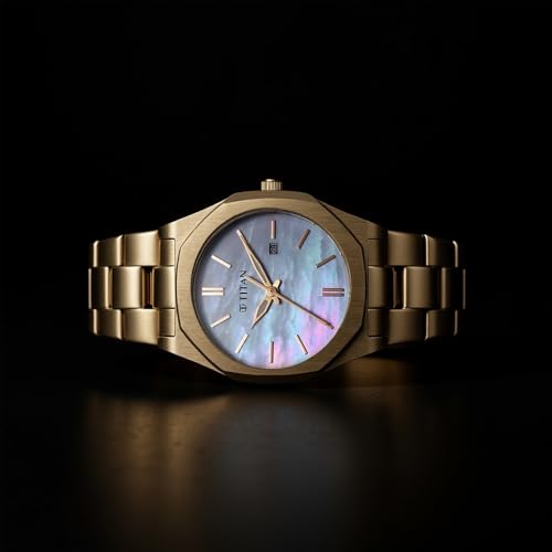 Titan Workday Wonders Quartz Analog with Date Mother of Pearl Dial Stainless Steel Strap Watch for Women