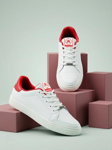 OFF LIMITS Men Skyline Casual Sneakers,Off White/RED,7 UK