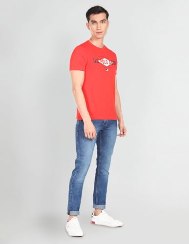 U.S. POLO ASSN. Half Sleeve Round Neck T Shirt Muscle FIT (UDTSHS0106_RED_M)