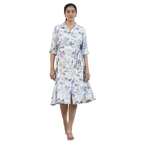 Biba Women Blue Viscose Rayon A-Line Dress_38