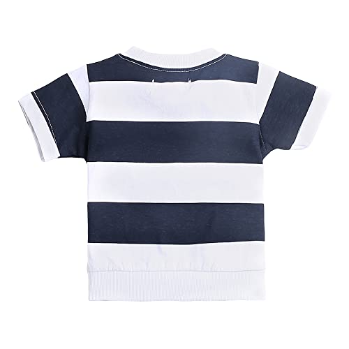 Hopscotch Boys Cotton Stripes Bear Printed Half Sleeves T-Shirt Joggers Set In Multi Color For Ages 2-3 Years