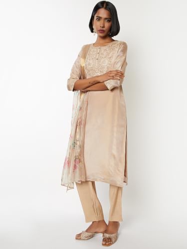 Max Women Floral Embroidered Straight Kurta Set (Beige_XXL)