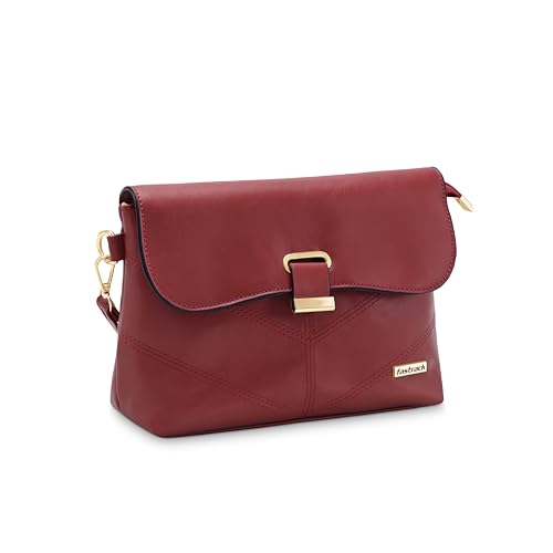Fastrack Solid Structured Sling Bag for Women, Girls and Ladies |with Top Zipper and Detachable Strap
