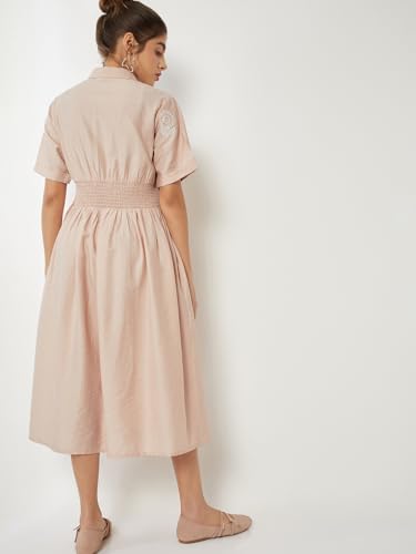 Max Women Embroidered Shirt Dress(Pink_L)