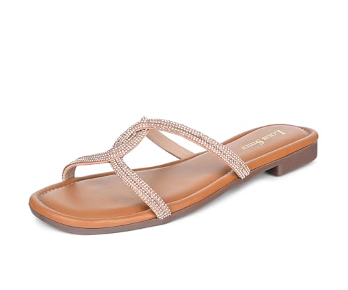 LOUIS STITCH Women's Fashion Flat Peach Pink Slip-On Sandals | Open Toe Cross Strap Flat Slipper for Ladies | LSOF-LDSL-CRCSSUL| (UK-3)