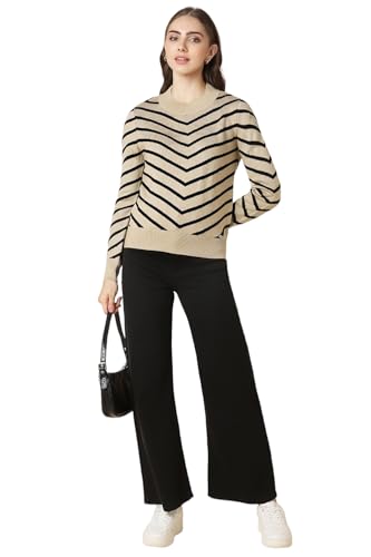 Allen Solly Women's Acrylic Crew Neck Sweater (AHSWCRGFU79027_Khaki