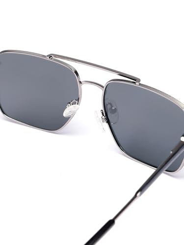 Carlton London Men Premium Polarised UV Protected Blue Lens Silver Toned Rectangle Sunglasses