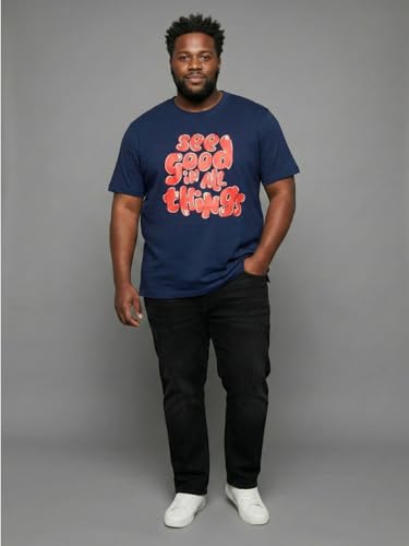Bigbanana Men Plus Printed Navy Blue Round Neck Tshirt (Upbeat,Navy Blue,6XL)
