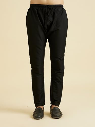 Manyavar Men's Viscose Blend Self Design Kurta Pyjama Set (Black,XXL)