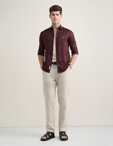 U.S.Polo Association Men's Solid Regular Fit Shirt (USSHTP1265_Maroon_48)