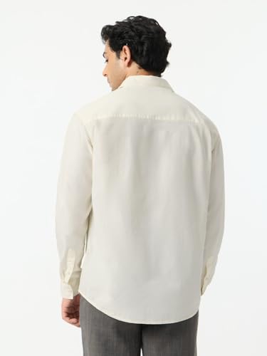 The Souled Store: Ivory White Men and Boys Long Sleeve Spread Collar Off White Solid Relaxed Fit Lightweight Easy to Style Everyday Office Wear Casual Cotton Shirt