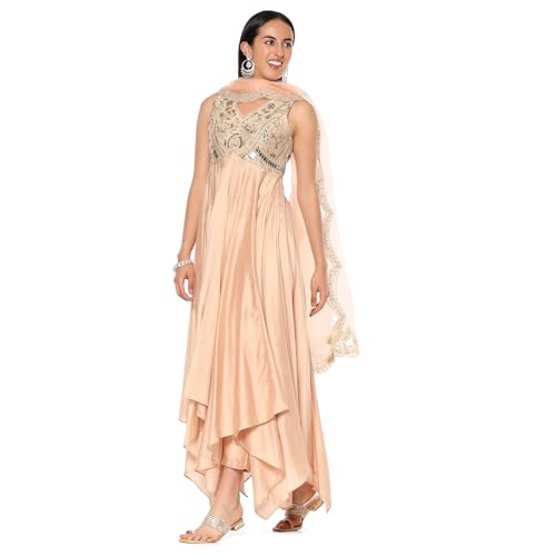 BIBA Women's Cotton Blend Kurta (SKDHO10291AW24NUDE_Nude