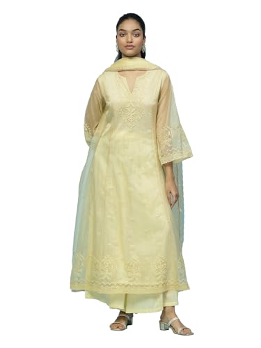 Aarke Ritu Kumar Yellow Embroidered Kurta With Palazzo And Dupatta