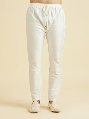 Manyavar Men's Cotton Blend Floral Print Kurta Pyjama Set (Red,XL)