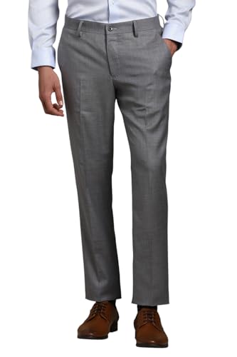 Louis Philippe Men Grey Textured Flat Front Formal God's & Kings Trousers