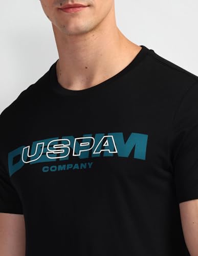 U.S. POLO ASSN. Mens Solid Half Sleeve Brand Carrier Round Neck T-Shirts (UDTSHS0898_Black_S)