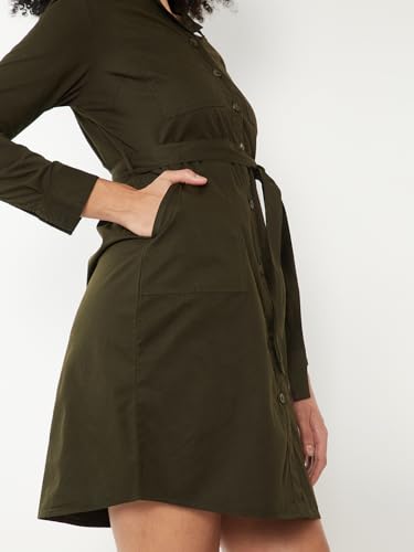 Max Women Solid Shirt Dress(Green_XL)