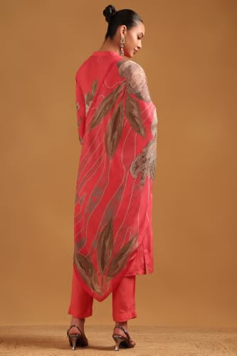 Soch Womens Peach Viscose Botanical Salwar Suit With Bead