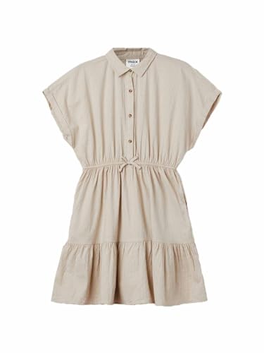 Max Girls Striped Tiered Dress(Beige_12-14 Y)