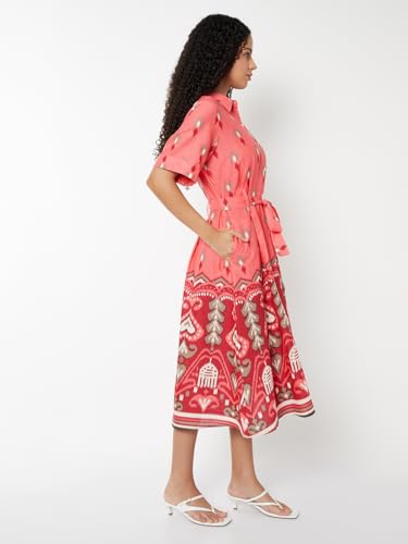 Max Women's Polyester A-Line Below The Knee Dress (IS510001_Pink