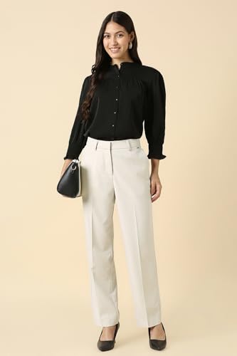 Women White Textured Formal Trousers