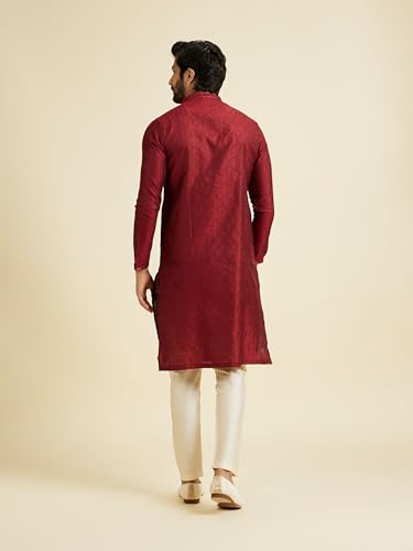 Manyavar Men's Viscose Blend Embroidery Stone Work Kurta Set (Maroon,XXL)