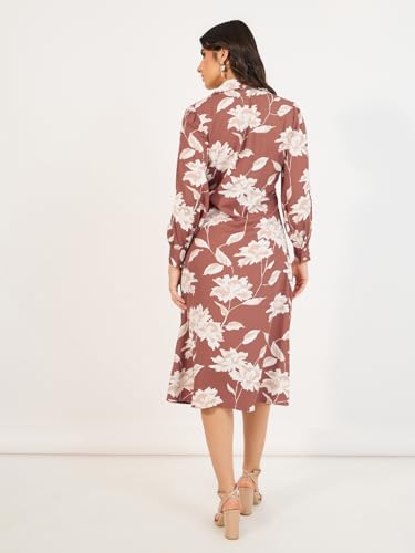 Styli Women’S Floral Print Collared Long Sleeves A-Line Midi Dress | Classic Shirt Collar, Cuffed Sleeves, Flattering A-Line Silhouette. Perfect for Parties & Special Events.