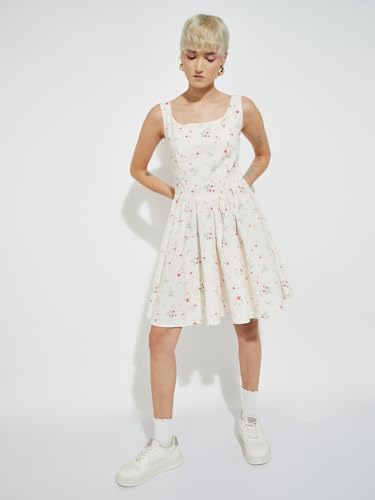 Max Women's Cotton A-Line Below The Knee Dress (PA25UTT01_Ecru