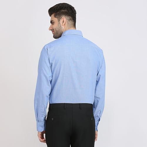Raymond Men Slim Fit Oxford Pattern Pure Cotton Regular Collar Full Sleeve Casual Shirt Blue