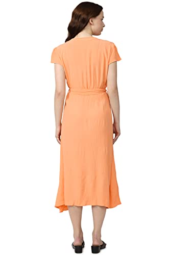 Van Heusen Women's Viscose Classic Below The Knee Dress (VWDRFRGFE37471_Orange