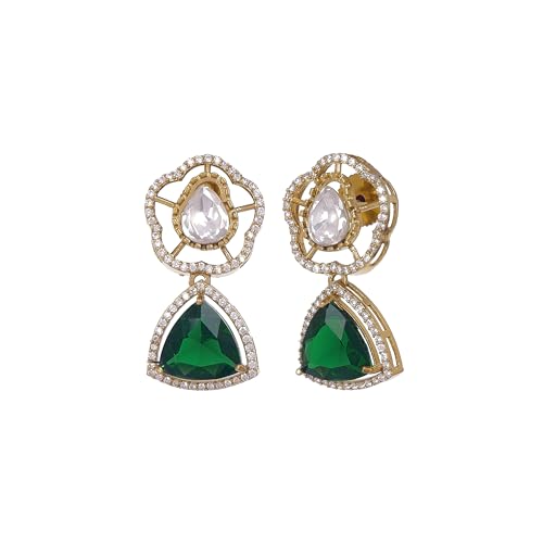 ZYRA JEWELS Micro Gold Plated Floral Necklace Set with American Diamond, Zircon & Moissanite Stones | Party Bling Luxury Designer Jewelry for Women & Girls (Emerald Green)