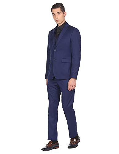 Men Navy Notch Lapel Collar Patterned Suit