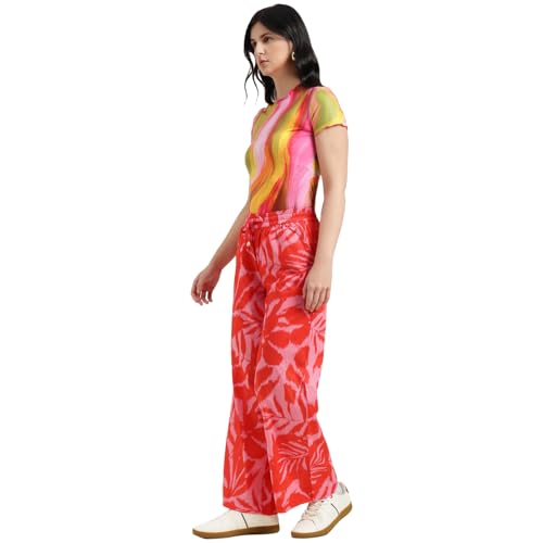 United Colors of Benetton Straight Fit High Rise Printed Trousers (Size : 32) - 26P4WVNBT327I901 Orange