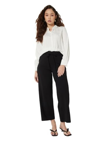 Max Women Solid Wide Leg Trousers (Black_XXL)