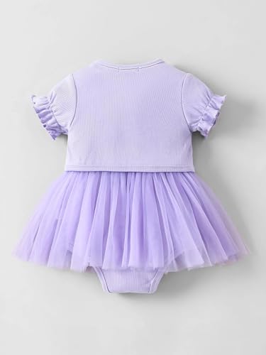 Hopscotch Tulle Puff Sleeves Onesie (0-3 Months)
