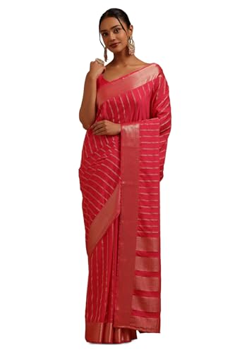 Soch Womens Fuchsia Georgette Stripes Zari Woven Saree