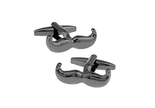 Topen Gun Metal Mustache Brass Cufflinks For Mens Black